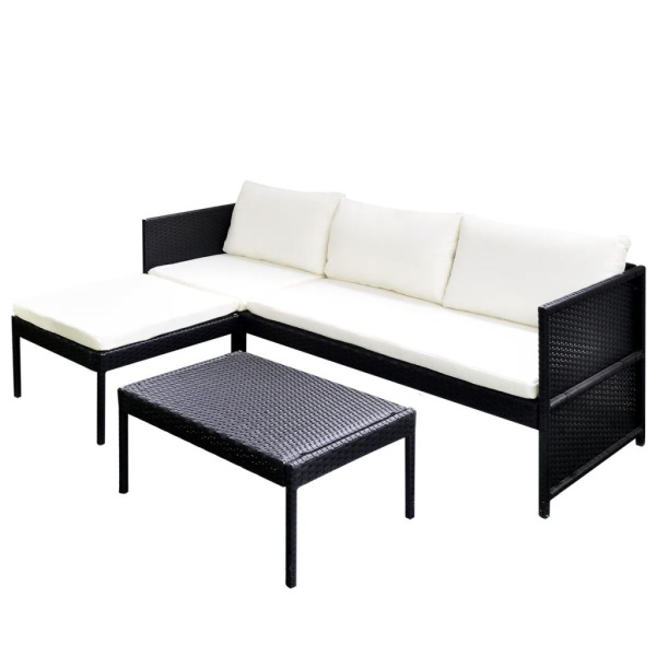 Set Mobilier De Grădină Cu Perne 3 Piese Negru Poliratan 41382